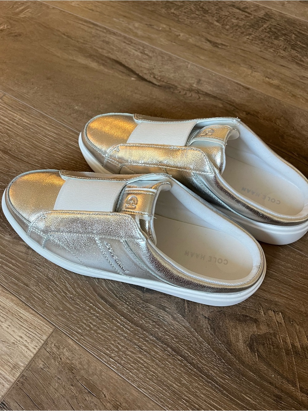 Cole Haan Grand Crosscourt Coaster Mule Silver Metallic Leather Sneakers 10 NWOT
